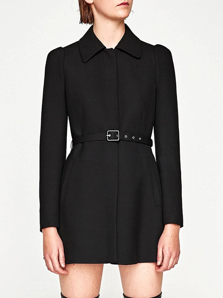 Choies Black Buckle Waist Long Sleeve Coat