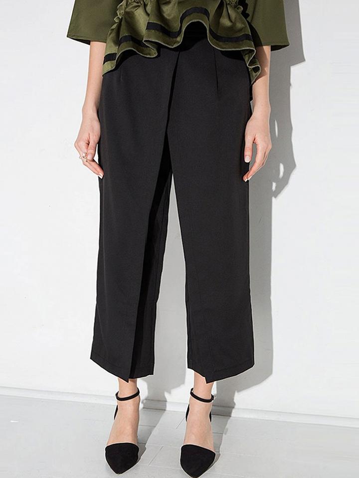 Choies Black High Waist Wrap Front Wide Leg Cropped Pants