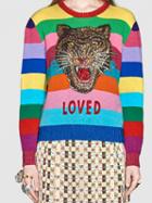 Choies Polychrome Stripe Sequin Tiger Long Sleeve Knit Sweater