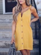 Choies Yellow Cotton Button Placket Front Chic Women Cami Mini Dress