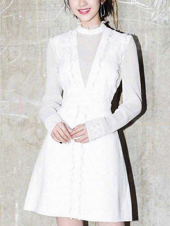 Choies White Ruffle Trim Long Sleeve Mini Dress