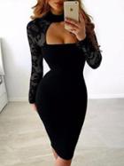 Choies Black Choker Neck Lace Panel Long Sleeve Bodycon Dress