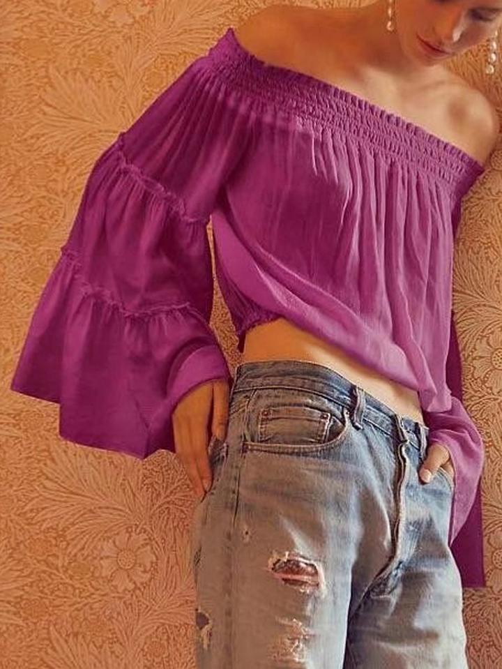 Choies Hot Pink Off Shoulder Flared Sleeve Blouse