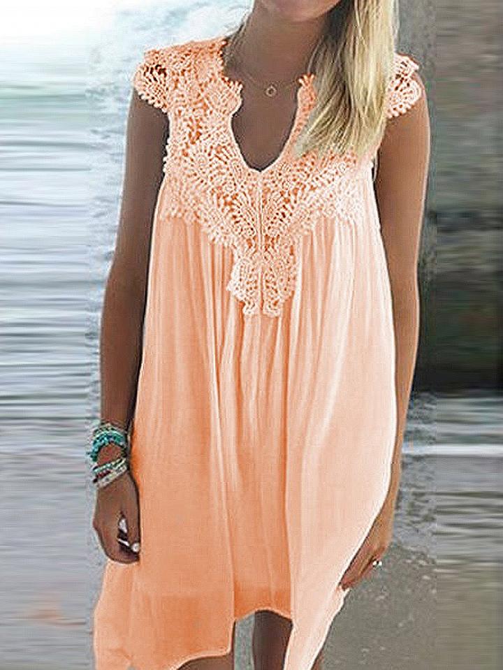 Choies Pink Crochet Lace Detail Mini Dress