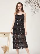 Choies Black Sequin And Tassel Detail Spaghetti Strap Midi Dress