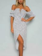 Choies White Off Shoulder Polka Dot Tie Front Midi Wrap Dress