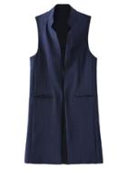 Choies Blue Stand Collar Pocket Longline  Waistcoat