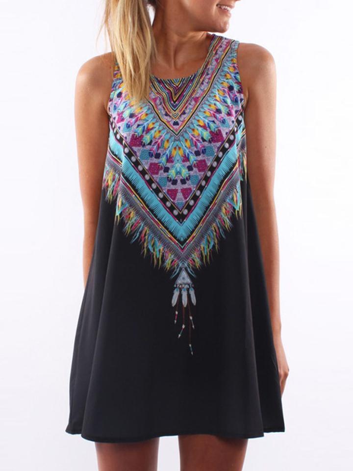 Choies Black Tribal Print Sleeveless Dress