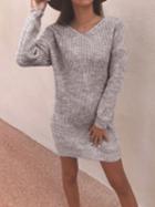 Choies Gray V-neck Open Back Long Sleeve Women Mini Dress
