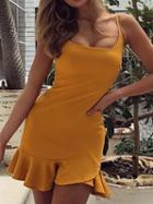 Choies Yellow Spaghetti Strap Ruffle Hem Bodycon Mini Dress