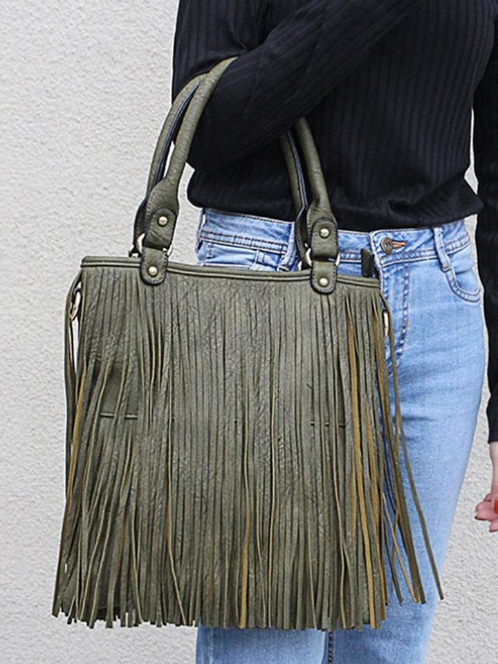 Choies Green Tassel Trim Clutch Bag