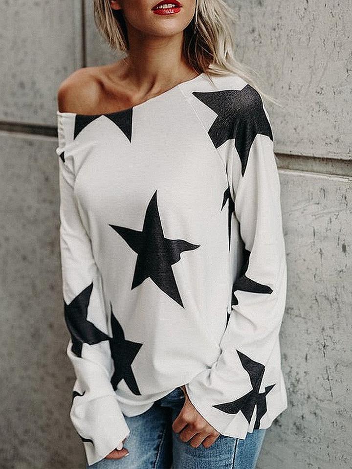 Choies White Star Print Long Sleeve T-shirt