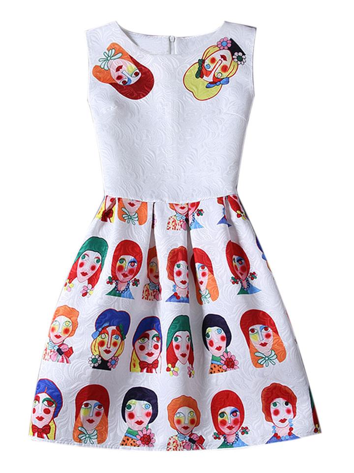 Choies White Character Pattern Sleeveless Skater Dress