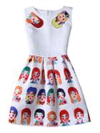 Choies White Character Pattern Sleeveless Skater Dress