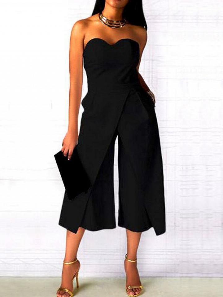 Choies Black Sweetheart Bandeau Wide Leg Cropped Jumpsuit