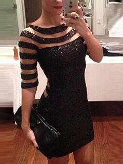 Choies Black Stripe Bodycon Dress With Half Sleeves