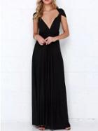Choies Black Polyester V-neck Open Back Cocktail Women Maxi Dress