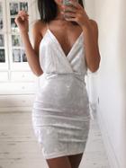 Choies White Velvet Plunge Spaghetti Strap Bodycon Mini Dress