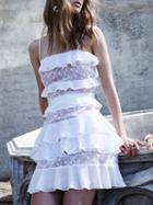 Choies White Layered Ruffle Star Lace Panel Cami Dress