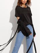 Choies Black Cut Out Ribbon Tie Flare Sleeve Blouse Top