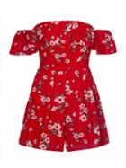Choies Red Floral Print Off Shoulder Ruffle Bardot Romper Playsuit