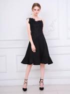 Choies Black One Shoulder Embroidery Side Split Prom Dress