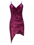 Choies Purple Wrap Front Ruched Detail Asymmetric Hem Velvet Cami Dress