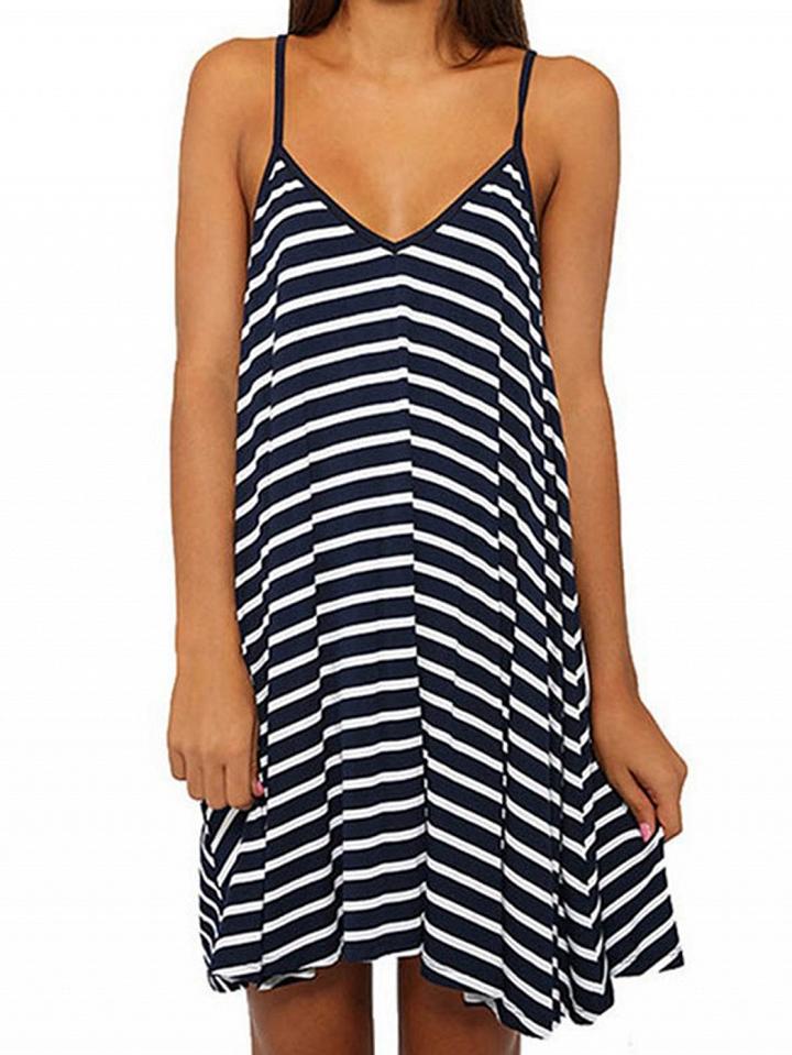 Choies Black Stripe Plunge Spaghetti Strap Backless Mini Dress