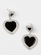 Choies Black Stone Double Heart Stud Earrings