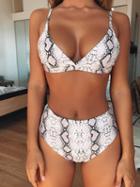 Choies White Snakeskin Print Women Bikini Top And High Waist Bottom