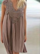 Choies Coffee Crochet Lace Detail Mini Dress