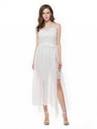 Choies White V-neck Lace Panel Side Split Spaghetti Strap Maxi Dress