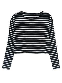 Choies Choies Design Black Stripe Crop Top With Long Sleeves