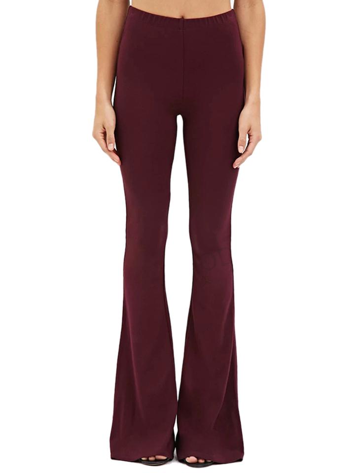 Choies Burgundy High Waist Plain Flared Pants