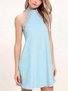 Choies Light Blue Lace Panel Open Back Mini Dress