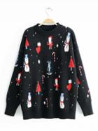 Choies Black Christmas Snowman Print Long Sleeve Women Sweater