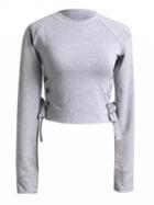 Choies Gray Eyelet Detail Lace Up Side Long Sleeve Cropped Sweatshirt