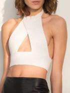 Choies White Halter Cut Out Backless Ribbed Crop Top