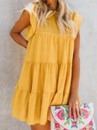 Choies Yellow Ruffle Sleeve Chic Women Mini Dress