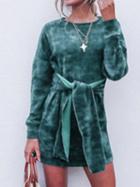 Choies Green Tie Waist Long Sleeve Chic Women Mini Dress