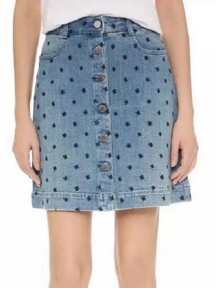 Choies Blue Lightwash High Waist Embroidery Star Denim Skirt