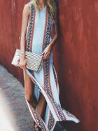 Choies Multicolor Tribal Print Side Slit Sleeveless Maxi Dress