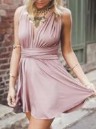 Choies Pink V-neck Multi-way Mini Dress