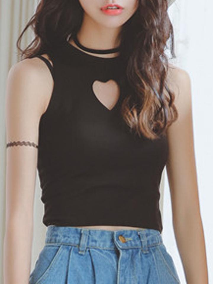 Choies Black Heart Cut Out Front Sleeveless Tight Crop Top
