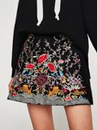 Choies Black Embroidery Floral Mini A-line Skirt