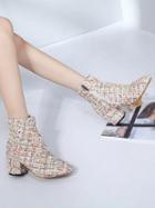 Choies Beige Plaid Detail Ankle Boots