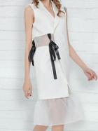 Choies White Cotton Blend Double Breasted Sleeveless Chic Women Longline Coat