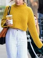 Choies Yellow High Neck Cable Long Sleeve Chunky Knit Sweater