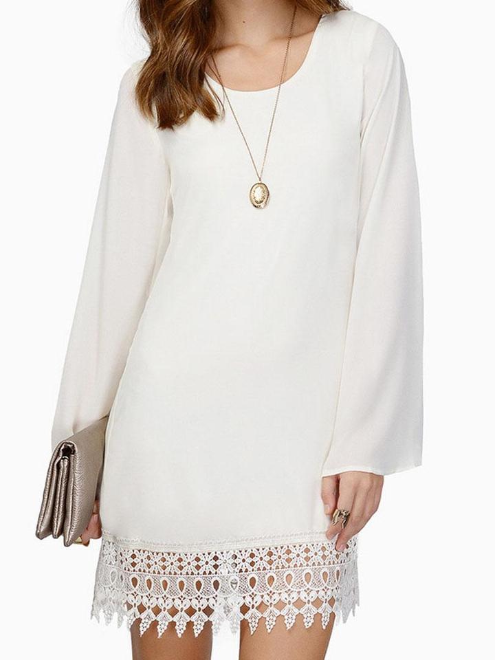 Choies White Lace Hem Trumpet Sleeve Dress