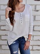 Choies White Cotton Blend Button Placket Front Long Sleeve Women Blouse